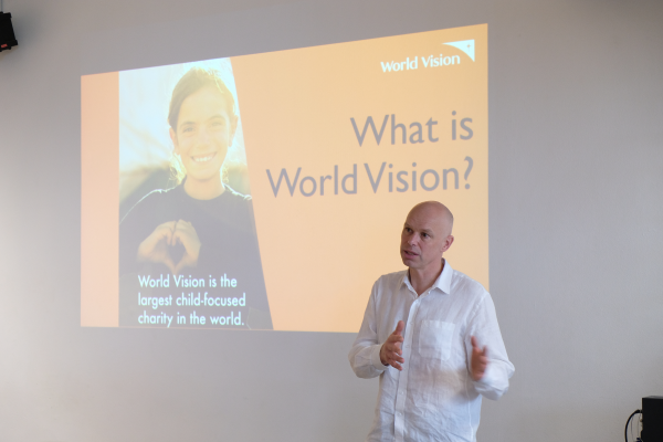 Reverend Andrew Morley sharing about World Vision.