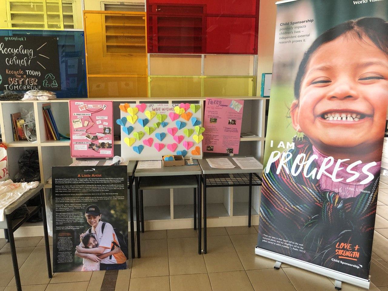 Our exhibition set up in the school canteen.