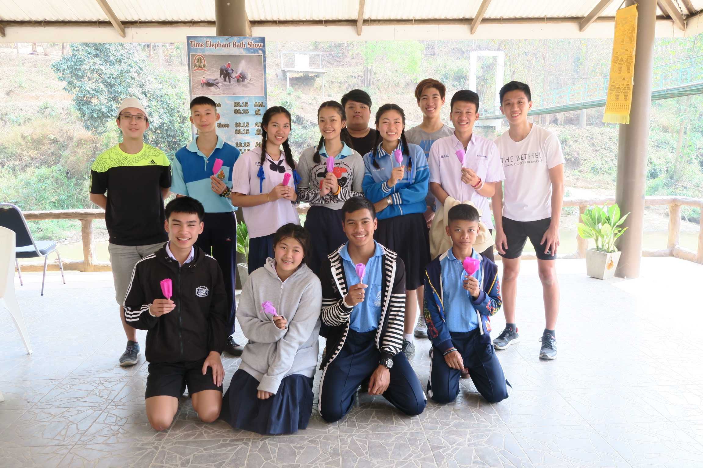 Teaching handicrafts to local students as an outreach activity.