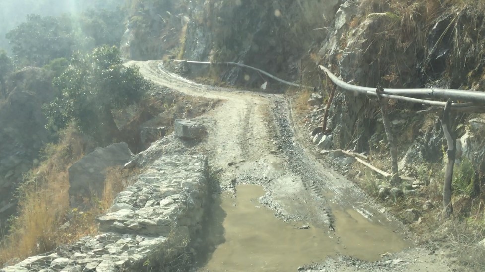 Roads up the mountains in Nepal were narrow, sandy and steep.
