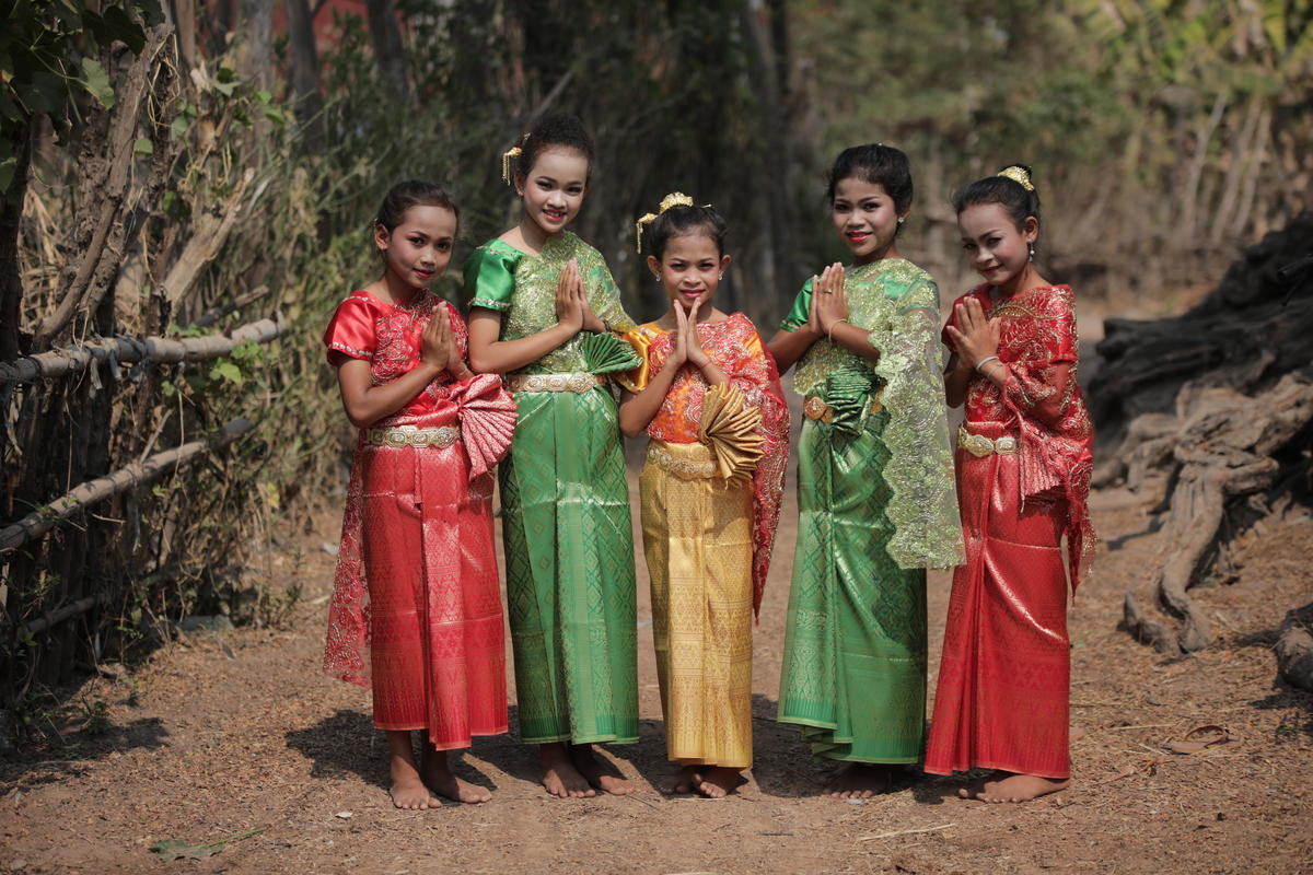 Cambodian children in the local traditional costume