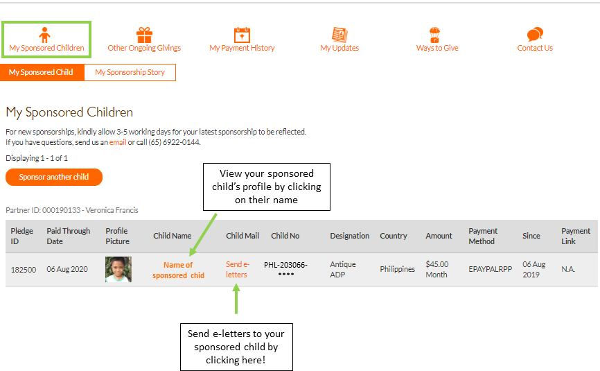 Step 3: Keeping track of your sponsored child(ren)