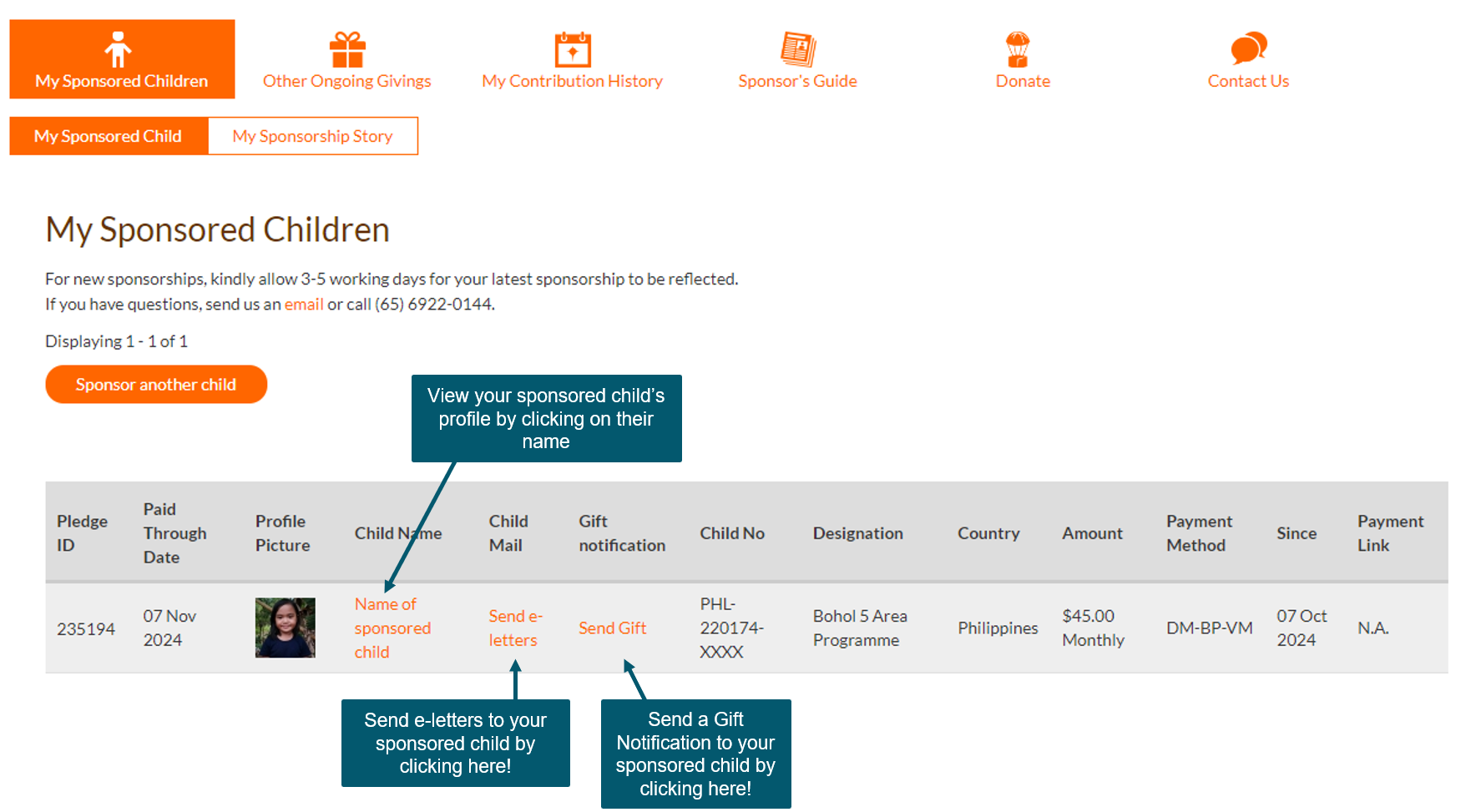 Step 3: Keeping track of your sponsored child(ren)