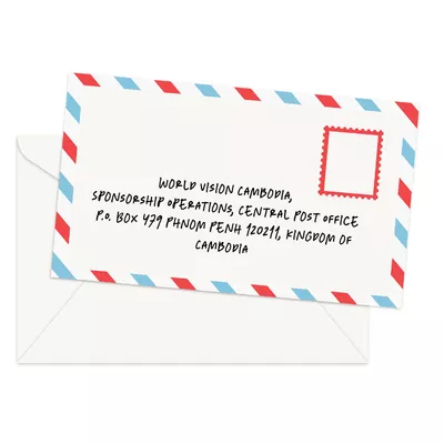 World Vision Cambodia mailing address envelope.