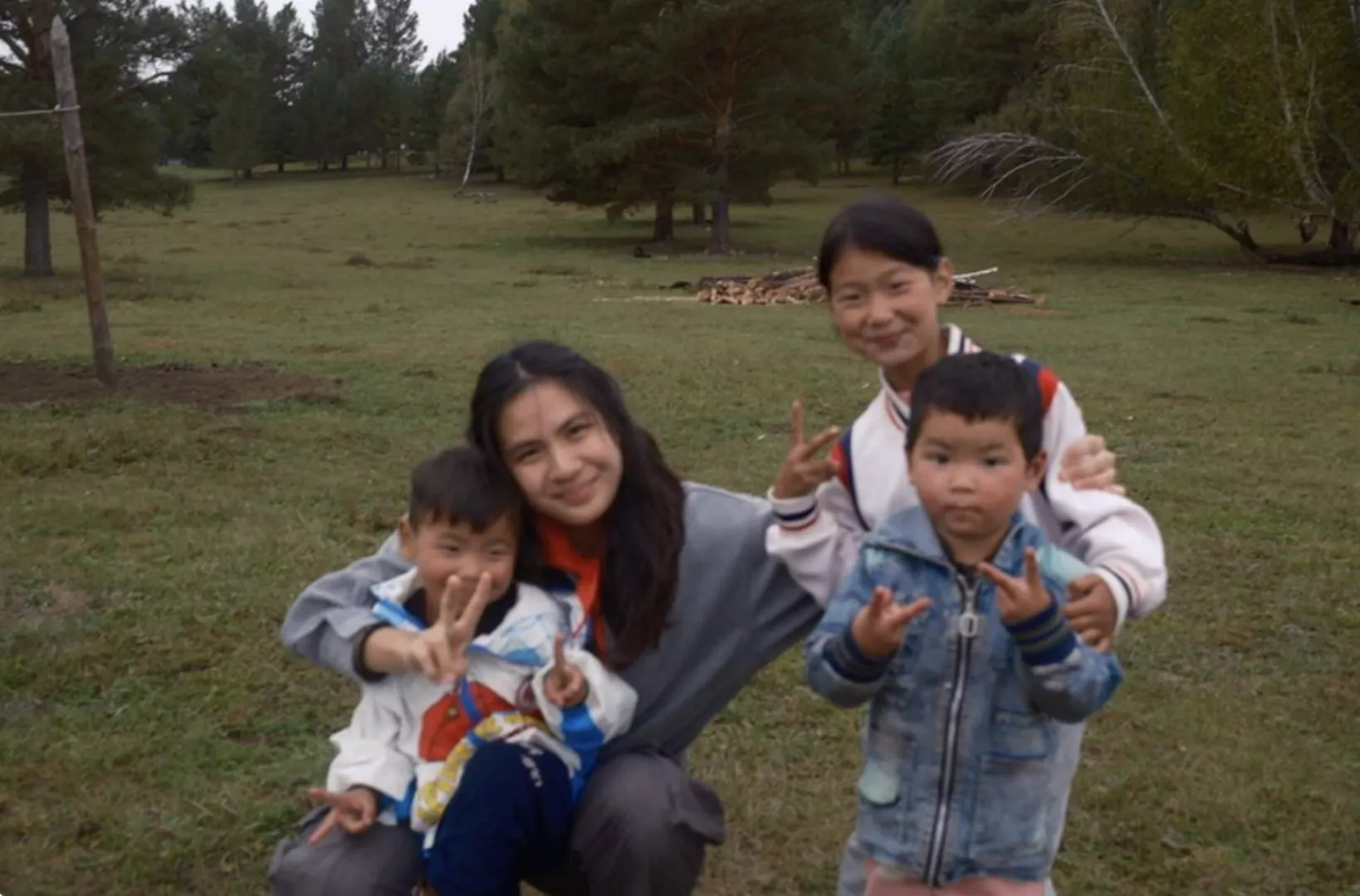 Maria with her sponsored children in Mongolia