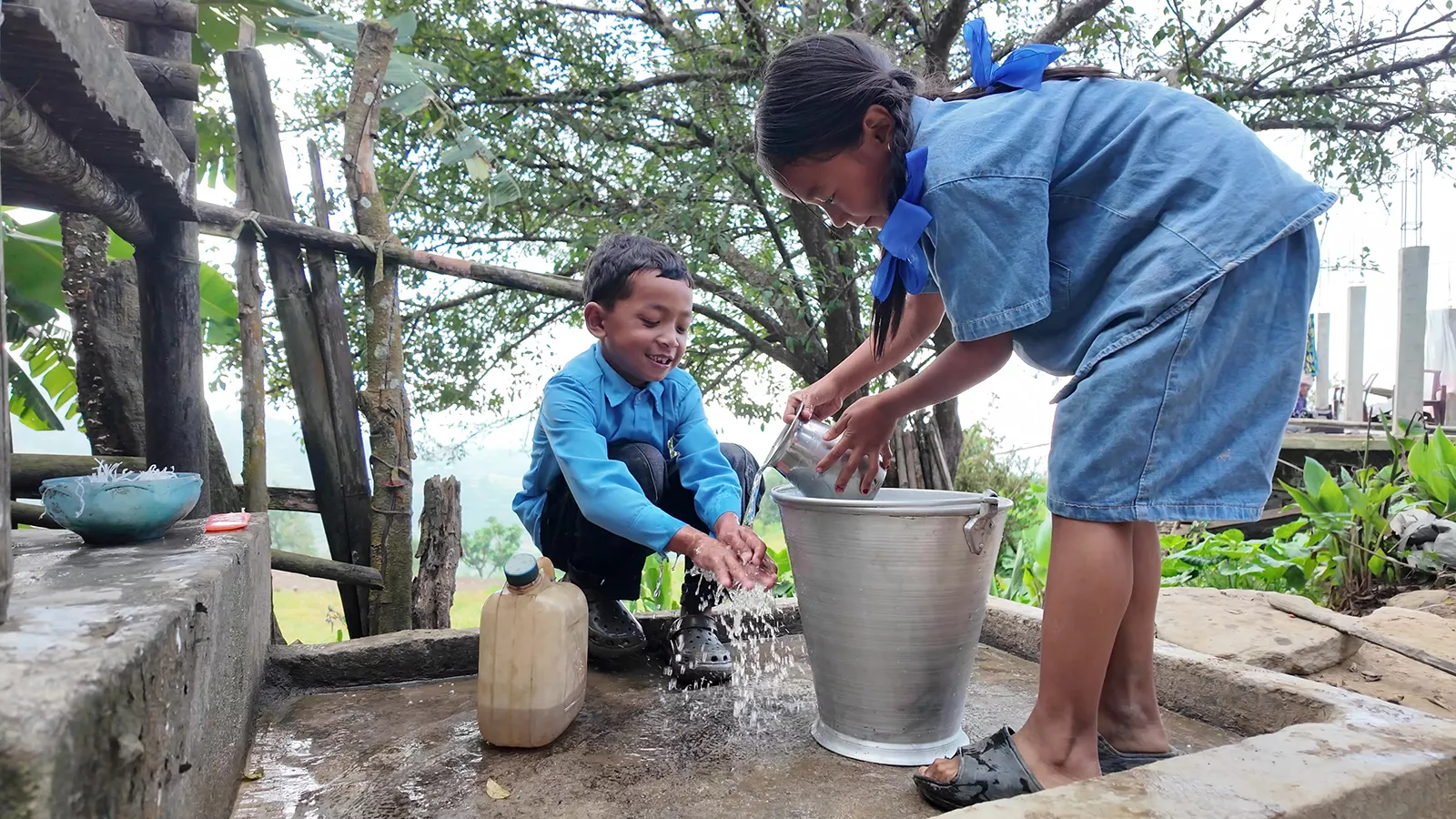 Children in Nepal having access to clean water