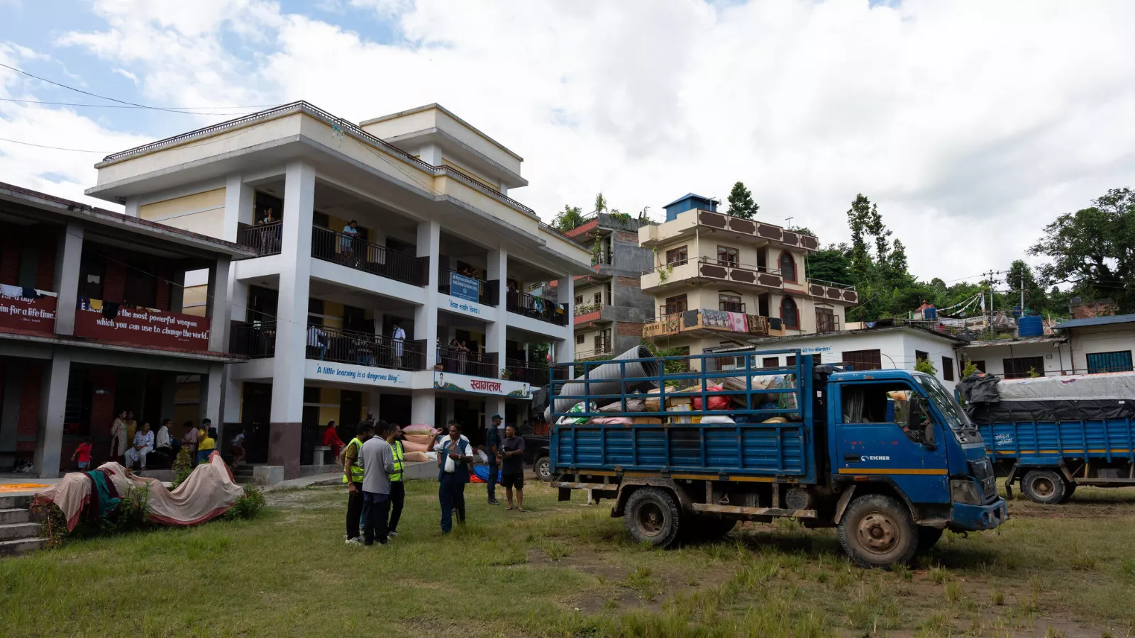 A school in Nuwakot which has become a temporary shelter for families displaced by the flood