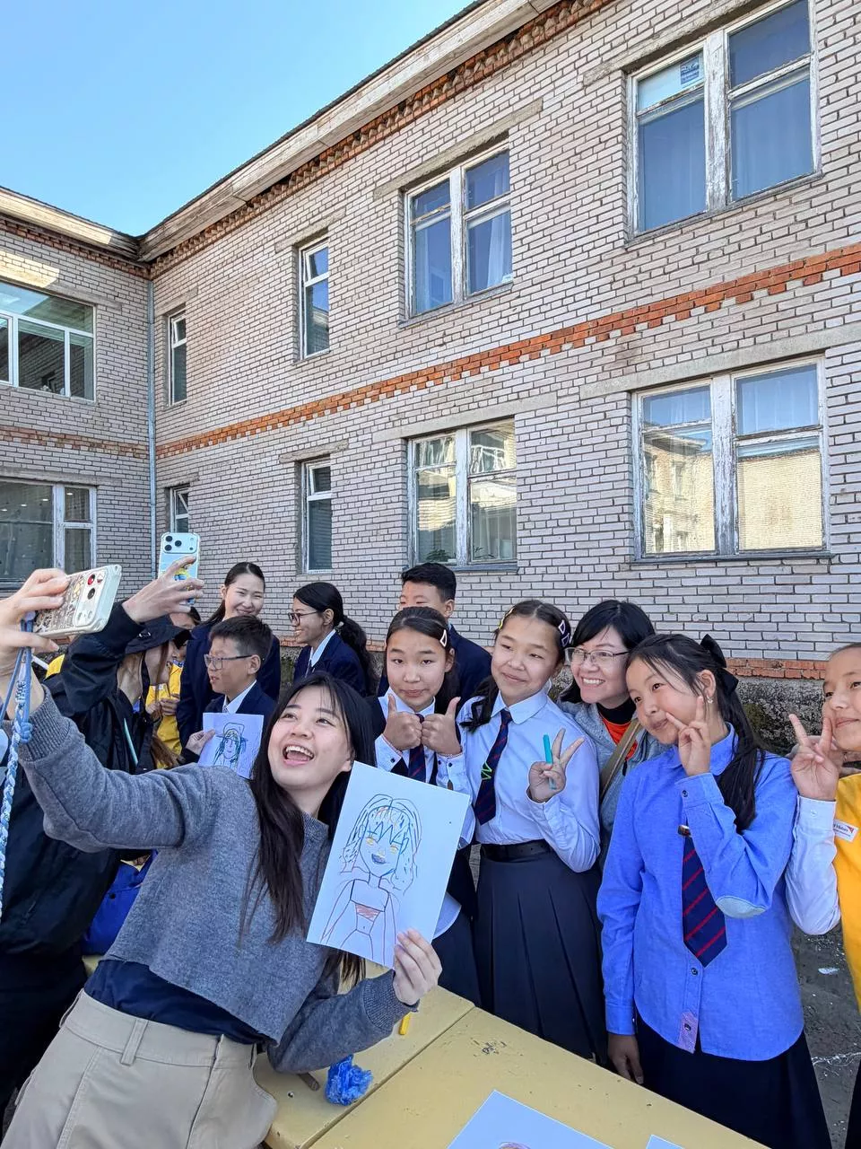 Tracy with children from World Vision Mongolia