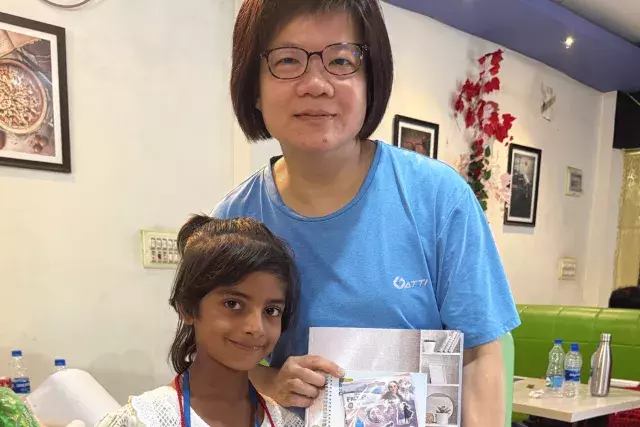Carmen Low, World Vision Child Sponsor, with her sponsored child in Wazirpur Bangladesh